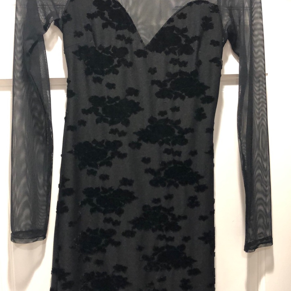 AKIRA Black Long Sleeve Velvet Mesh Dress